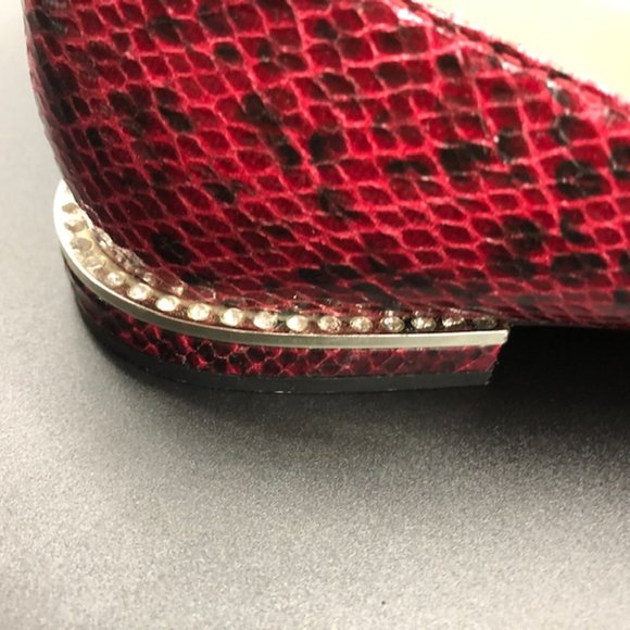 Zara  Burgundy Snakeskin Women's Flats with Rhinestones - Picture 8 of 15